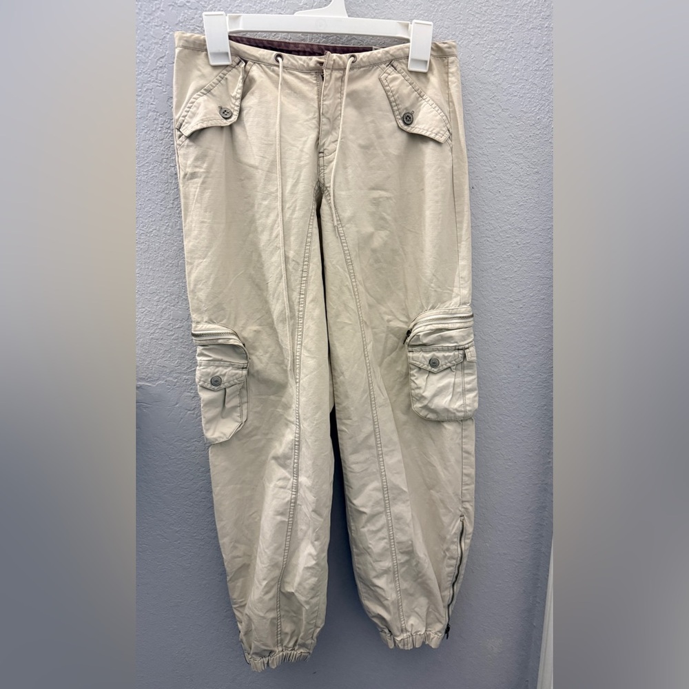VTG Y2K Unionbay Pants Womens JRs 5 Beige Low Rise Cargo Contrast Stitching